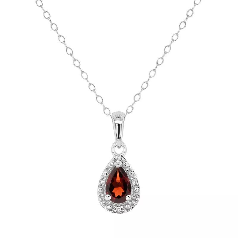 Celebration Gems Sterling Silver Pear Shaped Diamond Accent Frame Pendant Necklace, Womens Red Product Image