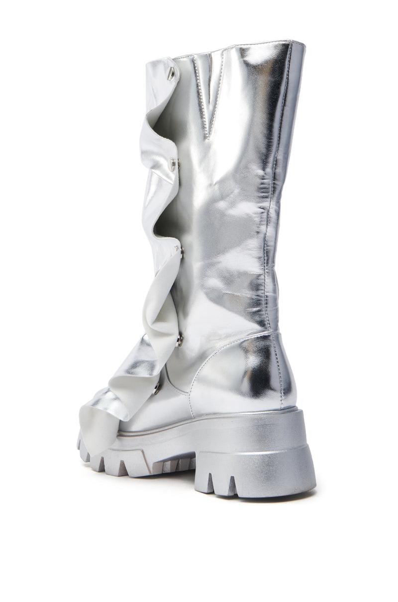 AZALEA WANG SYBEL BUTTON SILVER FLAT BOOTIE Product Image