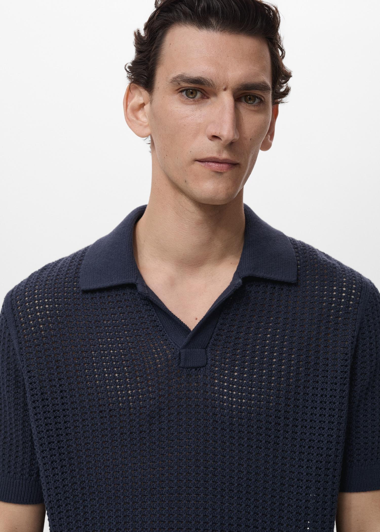 Openwork cotton knitte polo shirt - Men | MANGO USA Product Image