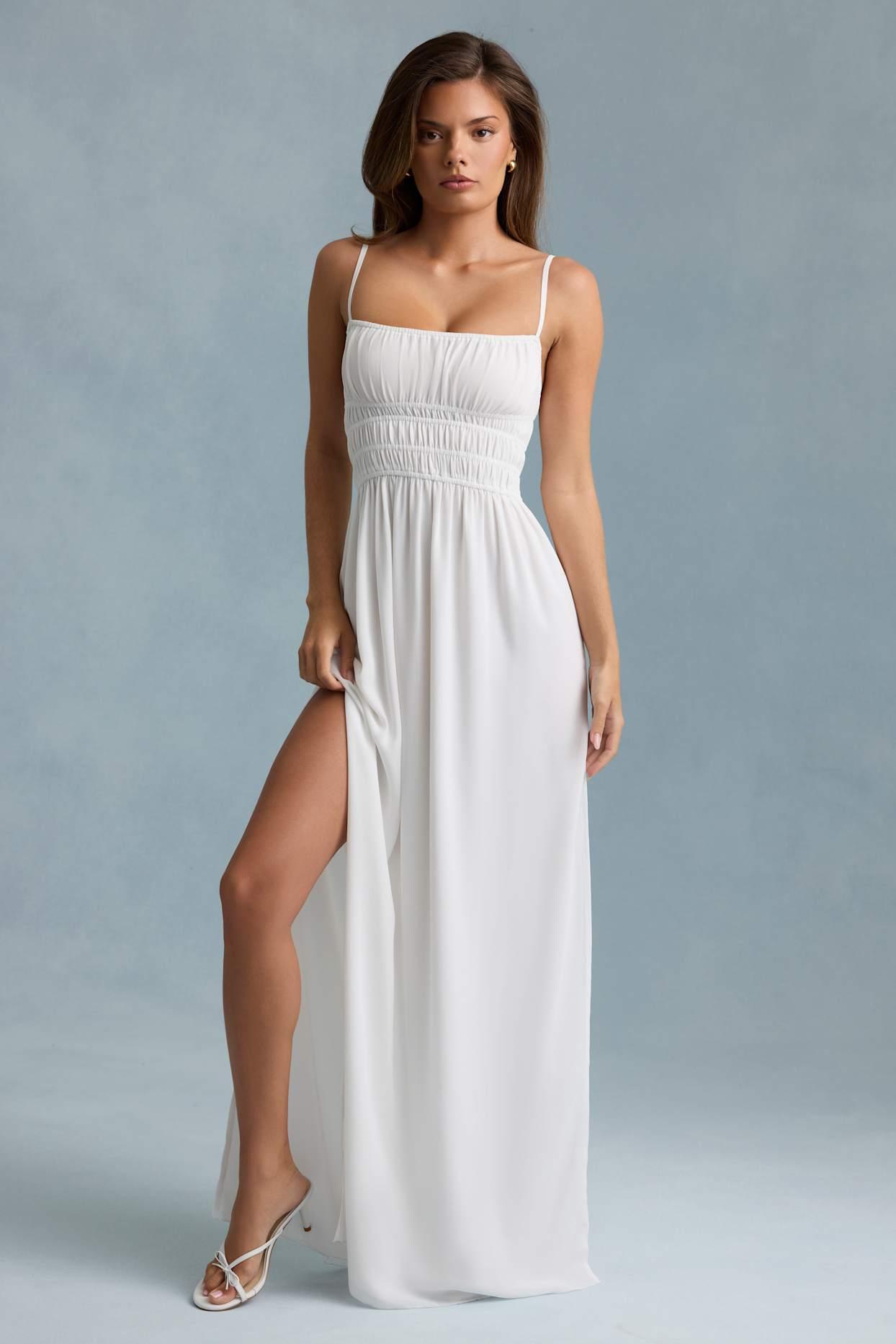 Shirred Camisole Maxi Dress in White Product Image