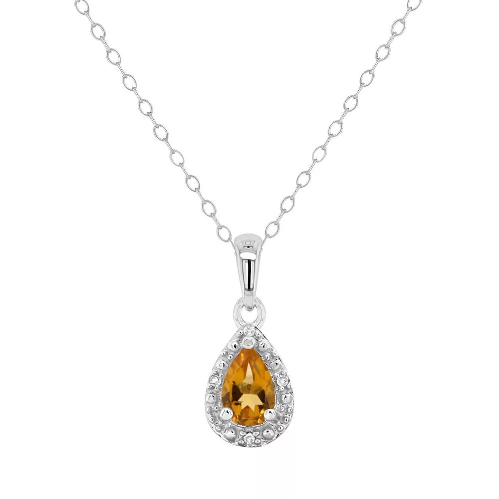 Celebration Gems Sterling Silver Oval Genuine Citrine Diamond Accent Frame Pendant Necklace, Women's,  Product Image
