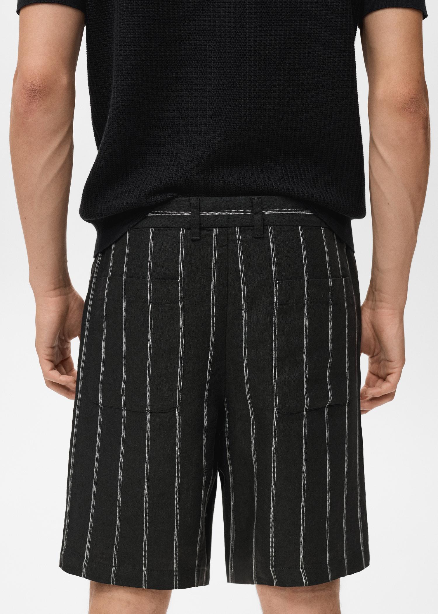 Striped linen-blend Bermuda shorts - Men | MANGO USA Product Image
