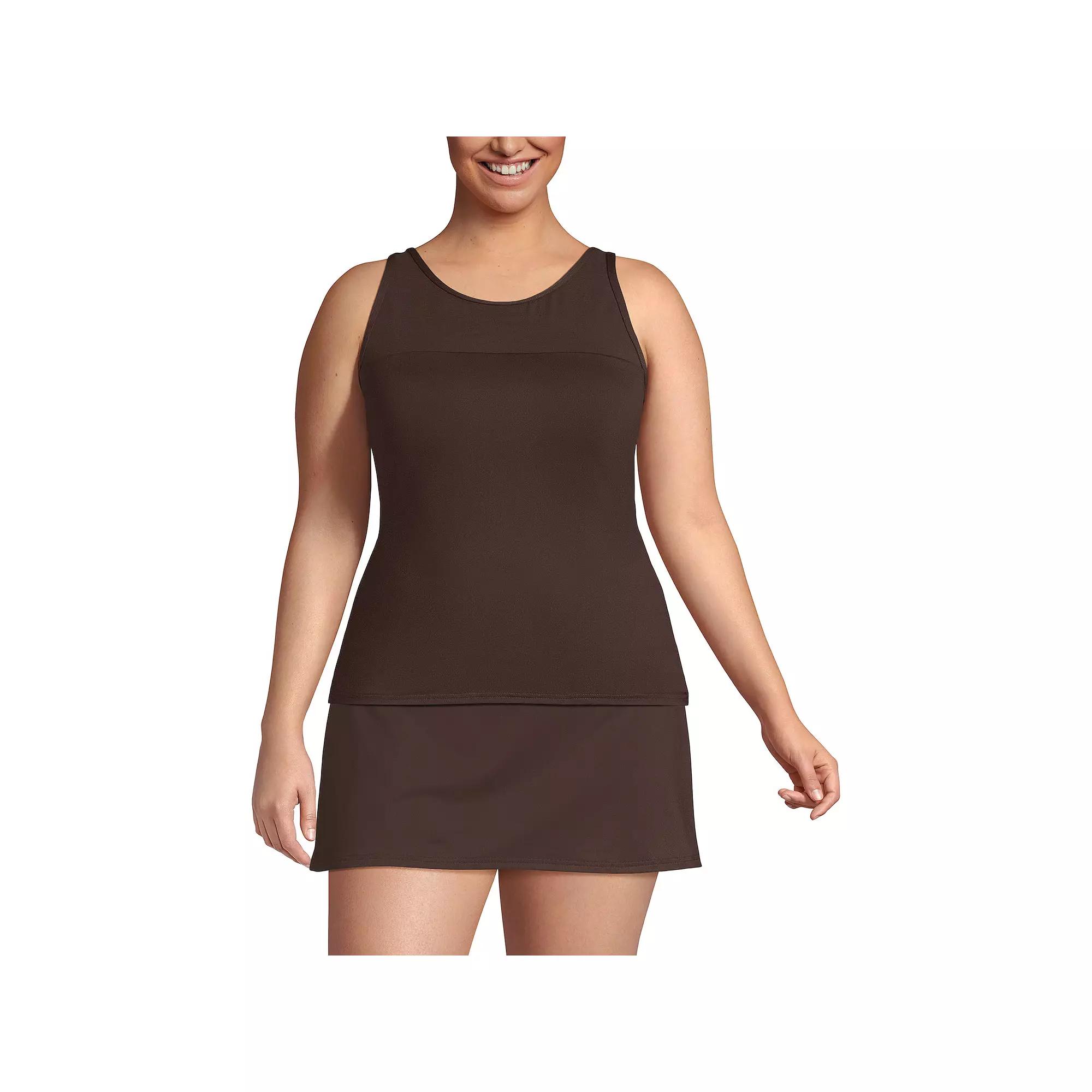 Plus Size Lands' End Chlorine Resistant Smoothing Control High Neck Tankini Swimsuit Top, Women's, Size: 18 W, Rich Brown Product Image