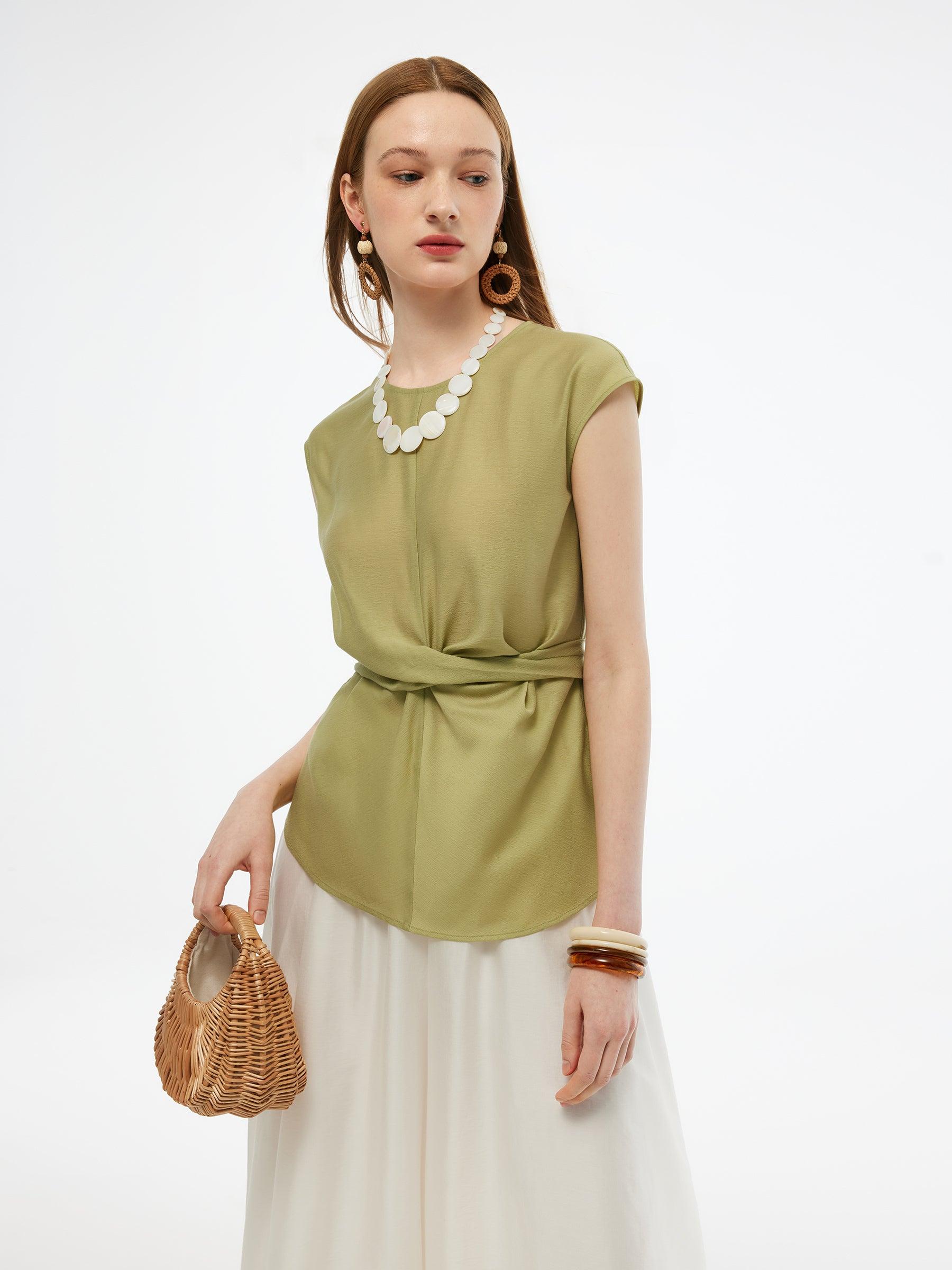 Acetate Twist Front Women Cap Sleeve Top Product Image
