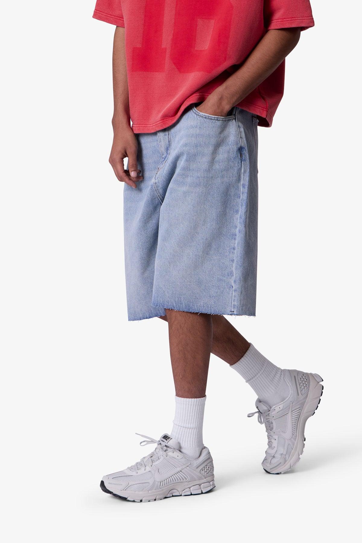 Baggy Cut Off Denim Shorts - Light Blue Product Image