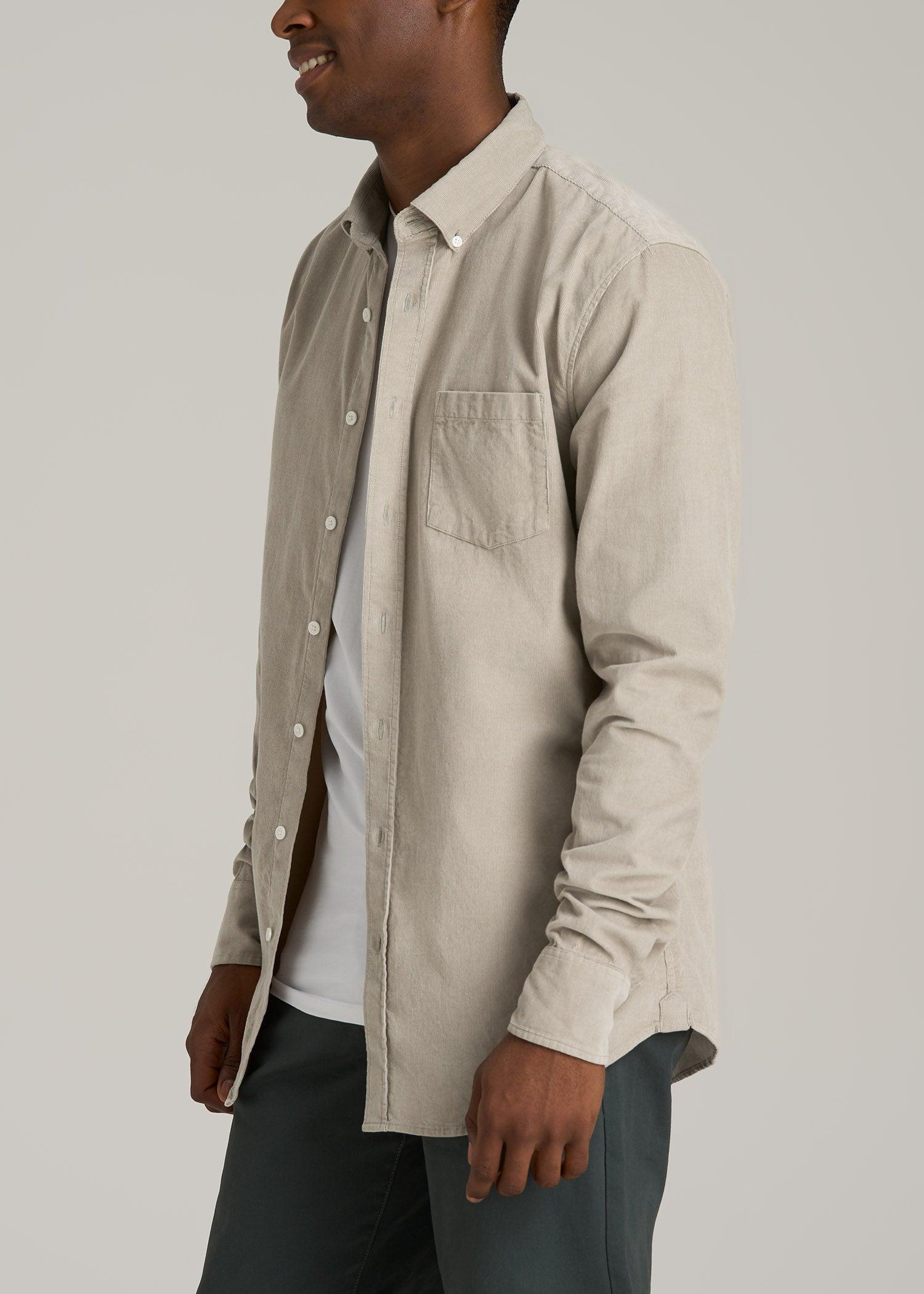 Pincord Button Shirt for Tall Men in Stone Male Product Image