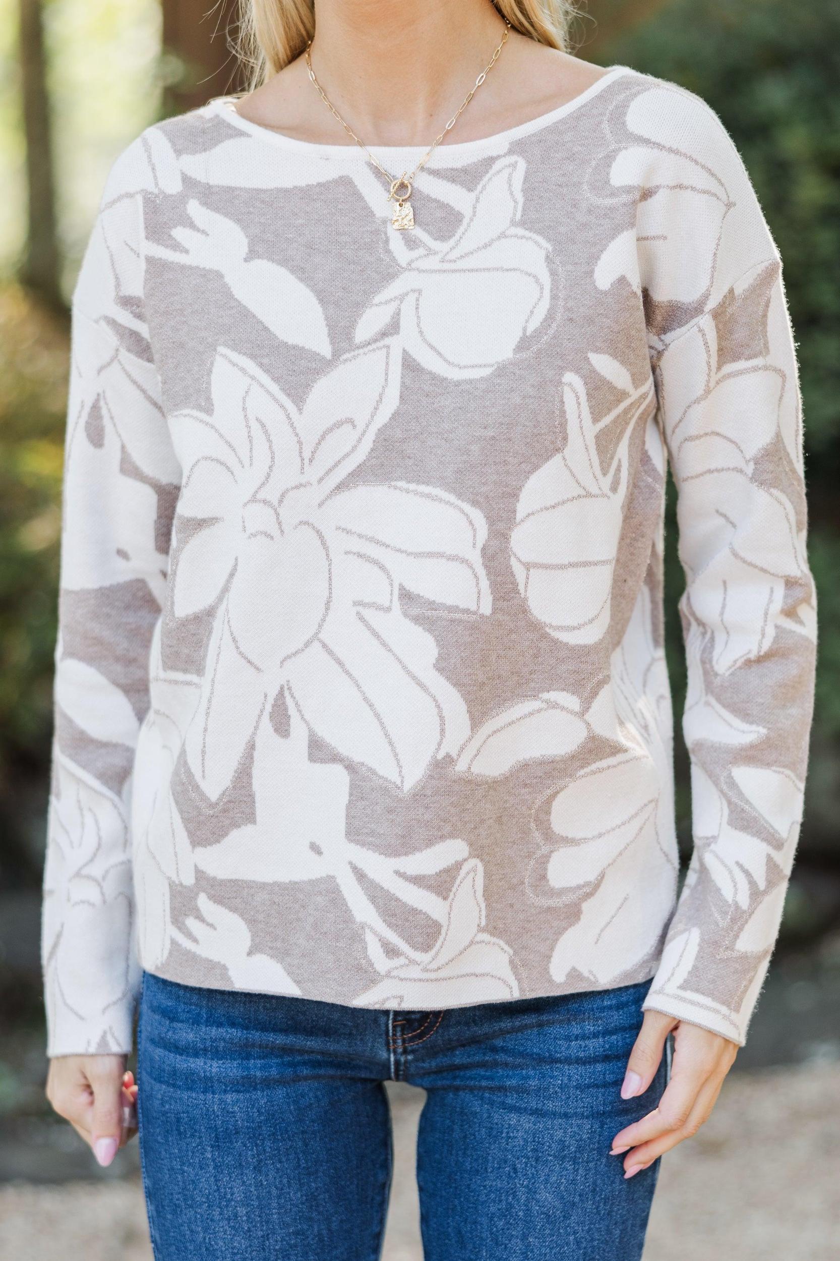 All Together Now Taupe Floral Sweater Female Product Image