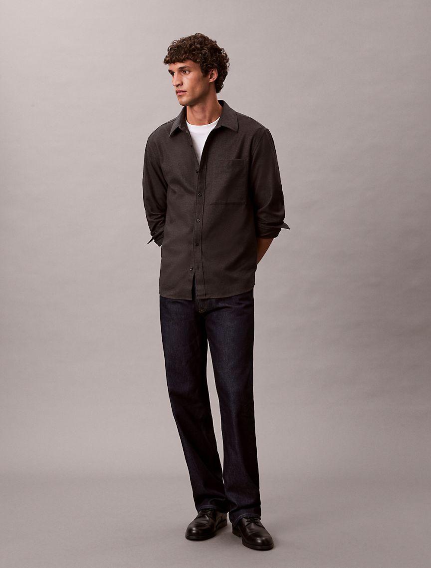Melange Flannel Relaxed Button-Down Shirt Product Image