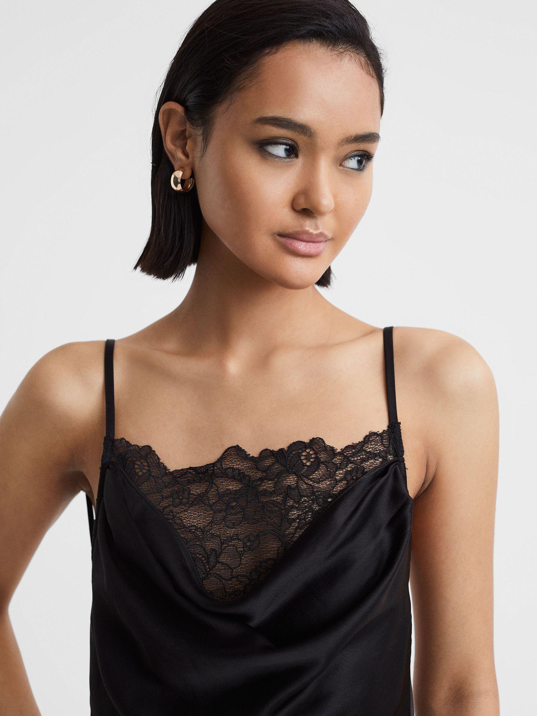 Anna Quan Satin Lace Cowl Neck Maxi Dress in Black Product Image