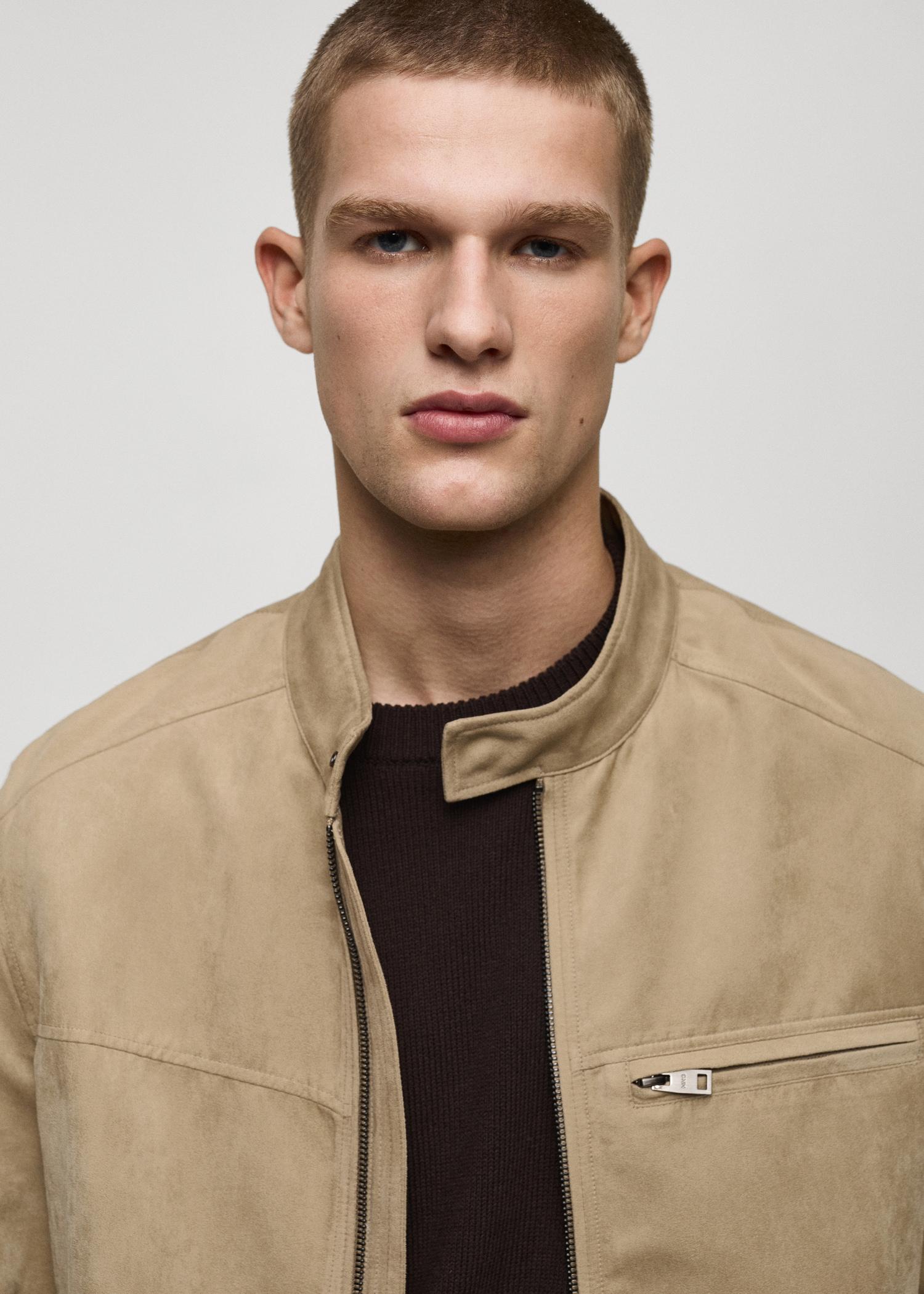 Suede-effect biker jacket - Men | MANGO USA Product Image