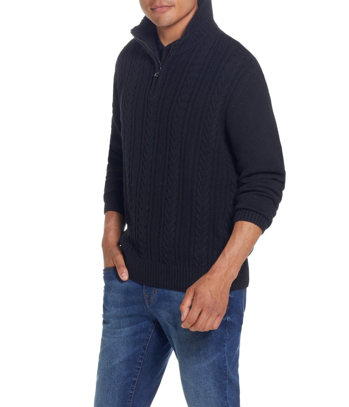 Cable Knit Quarter Zip Sweater Black Product Image