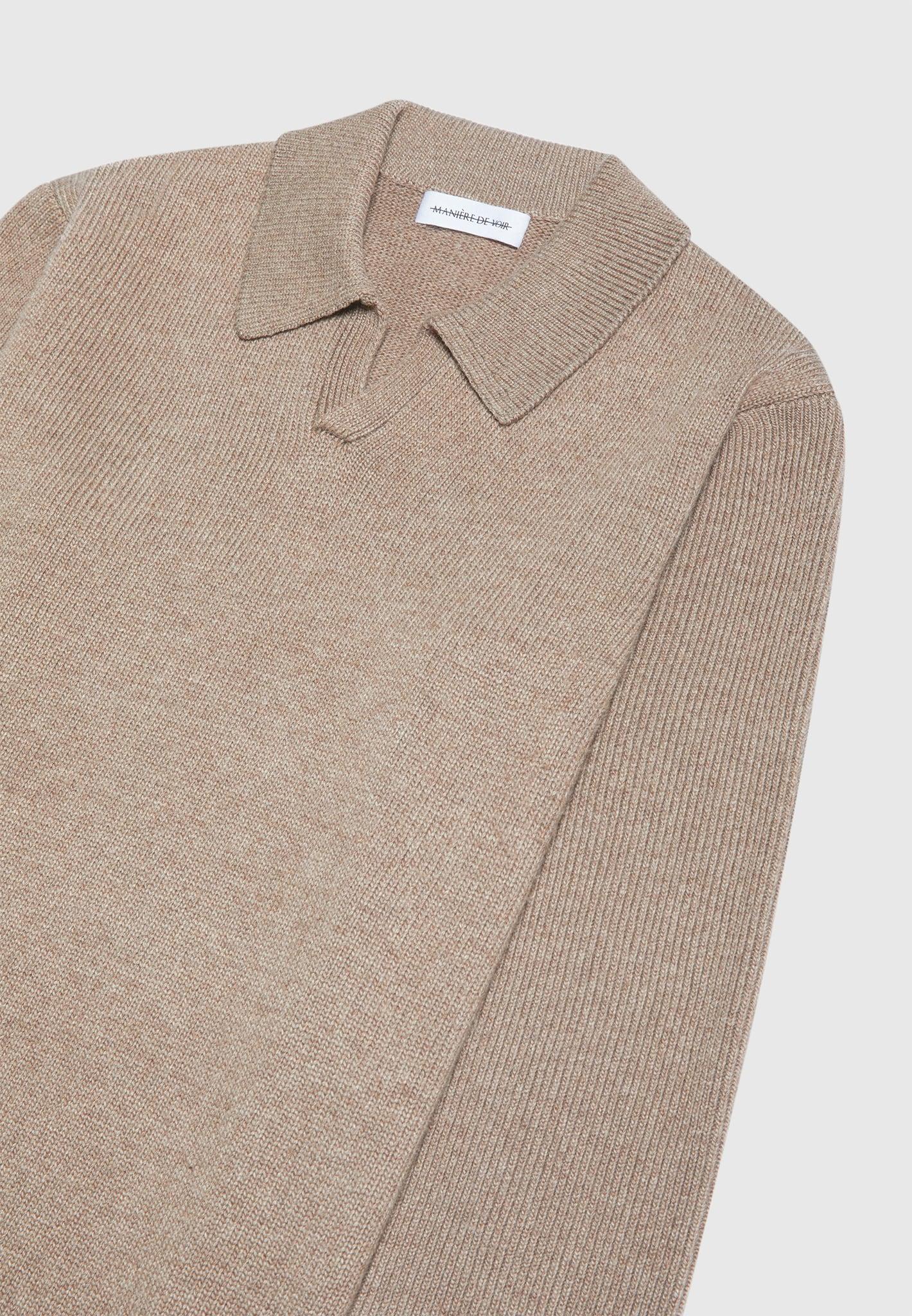 Wool Revere Long Sleeve Polo Top - Taupe Male Product Image