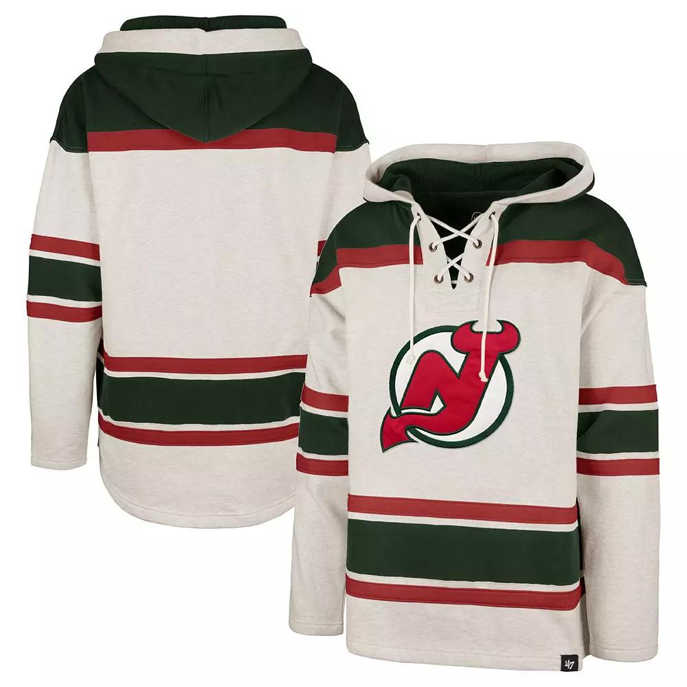 Men's '47 Oatmeal New Jersey Devils Rockaway Lace-Up Pullover Hoodie,  Product Image