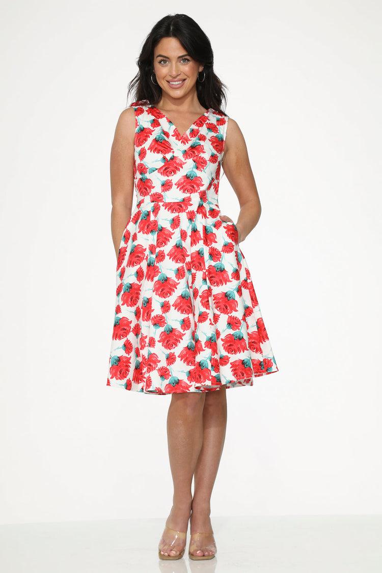 White Red Rose Swing Dress Product Image
