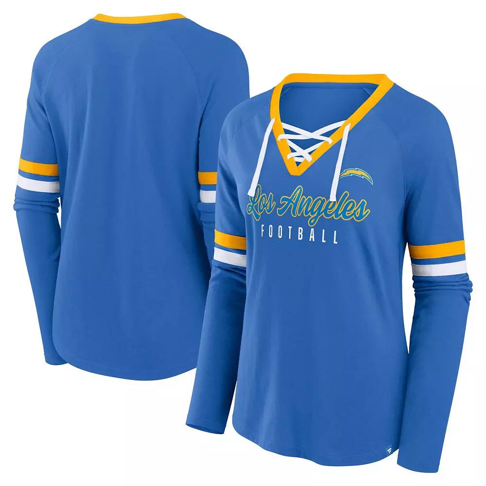 Women's Fanatics Powder Blue Los Angeles Chargers Won and Done Lace-Up Long Sleeve Fashion Top,  Product Image