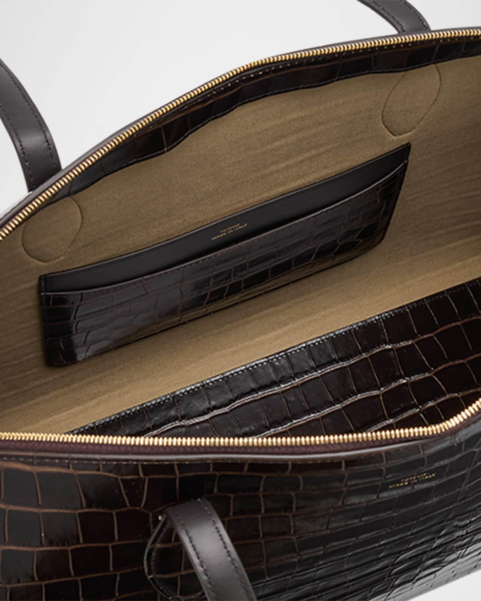 Curved Croc-Embossed Leather Day Tote Bag Product Image