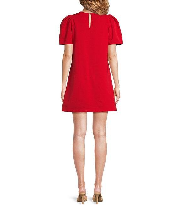 Abbey Glass Marty Crew Neck Short Puff Sleeve Bow Mini Shift Dress Product Image