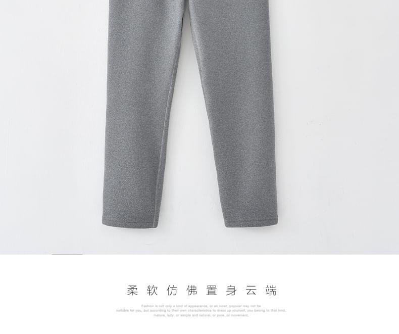 Elastic Waist Plain Fleece-Lined Straight Leg Pants Product Image
