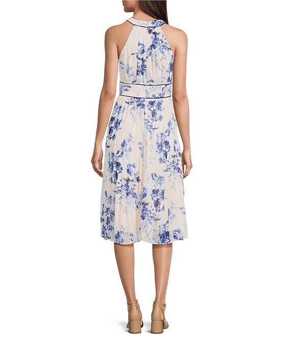 Calvin Klein Halter Neck Floral Print Chiffon Midi Dress Product Image