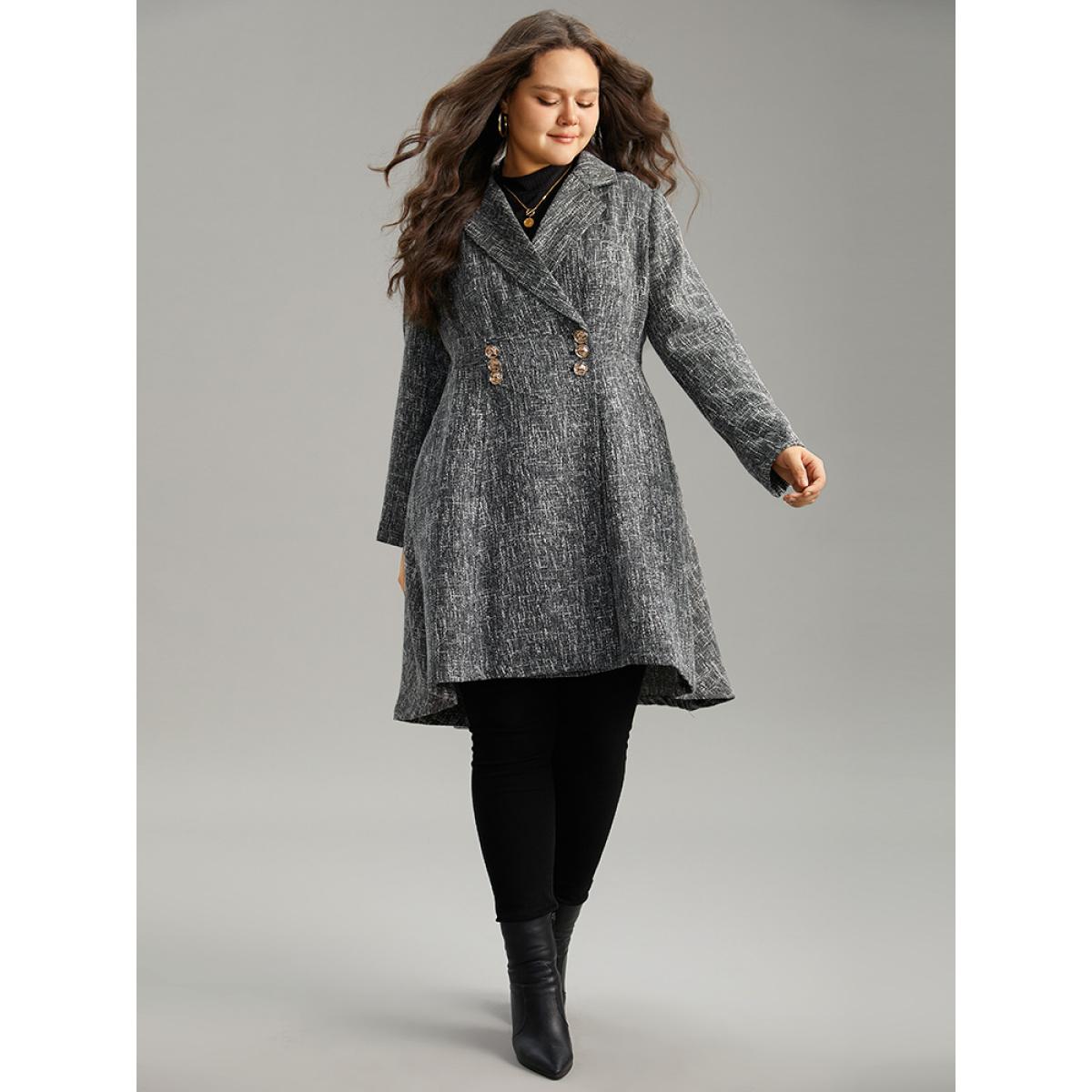 Plus Size Tweed Double Breasted Pocket Lapel Collar Coat Women Gray Casual Double-Breasted Ladies Dailywear Winter Coats BloomChic 10/M Product Image
