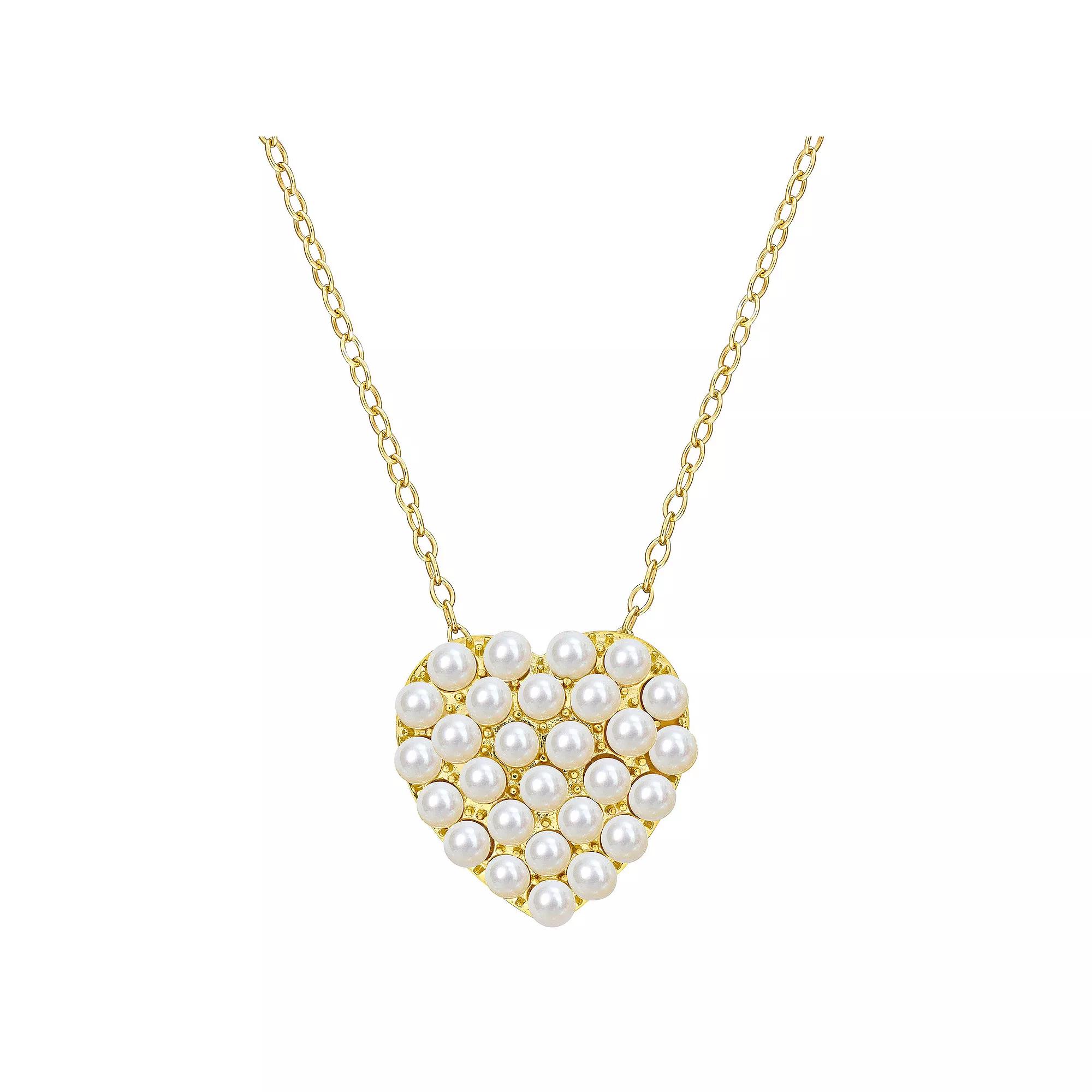 Stella Grace 18k Gold Over Silver Freshwater Cultured Pearl Trendy Heart Pendant Necklace, Women's, Size: 18", Gold Tone Product Image