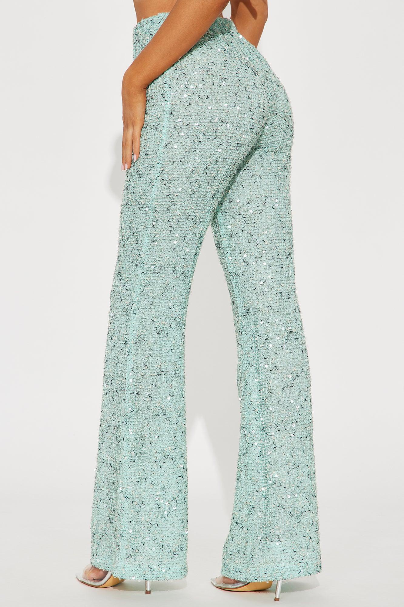 Maja Sequin Knit Flare Pant - Aqua Product Image