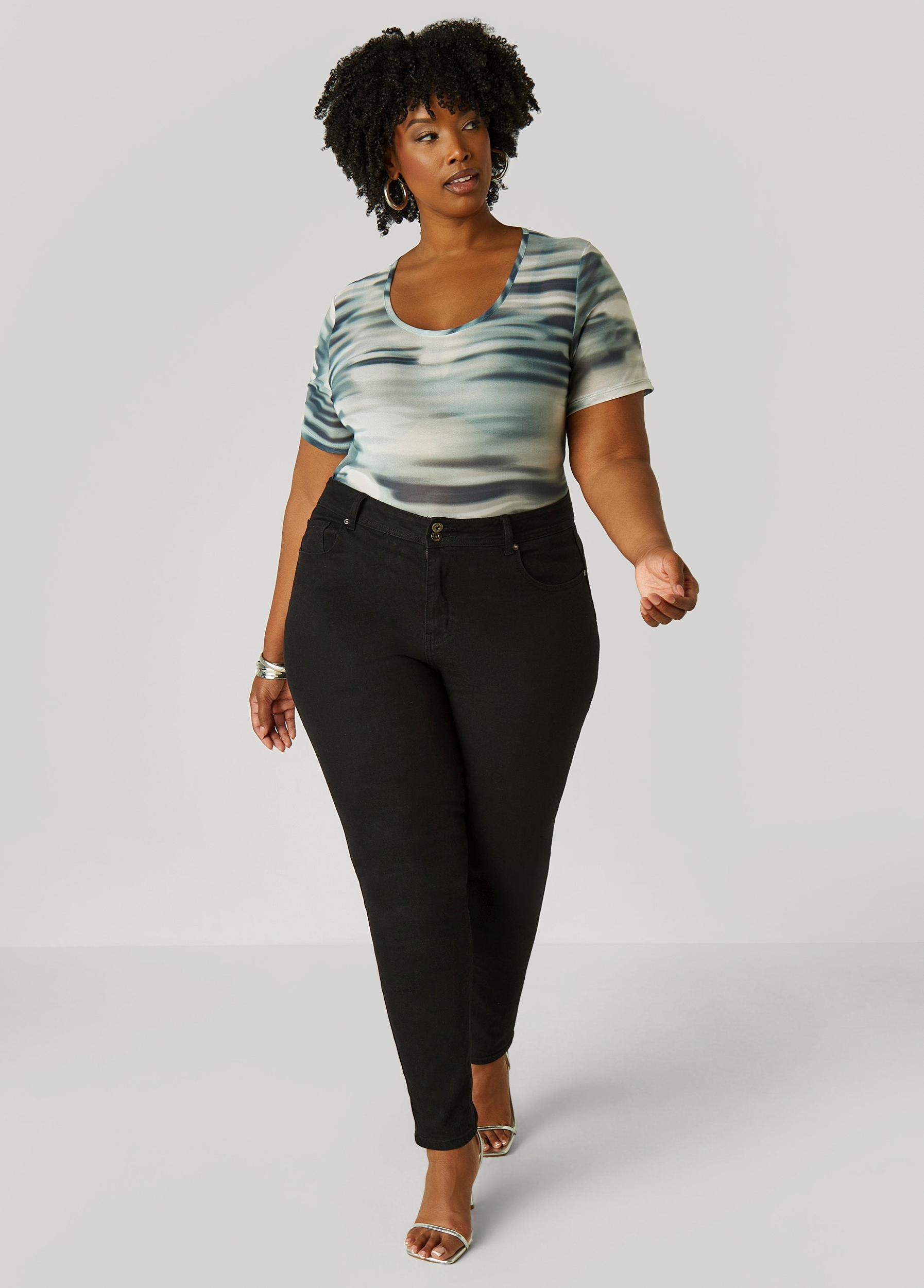 Plus Size Abstract Print Mesh Tee Ashley Stewart Product Image