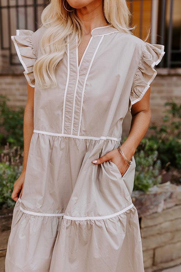 Cue The Charm Mini Dress in Taupe Curves Product Image