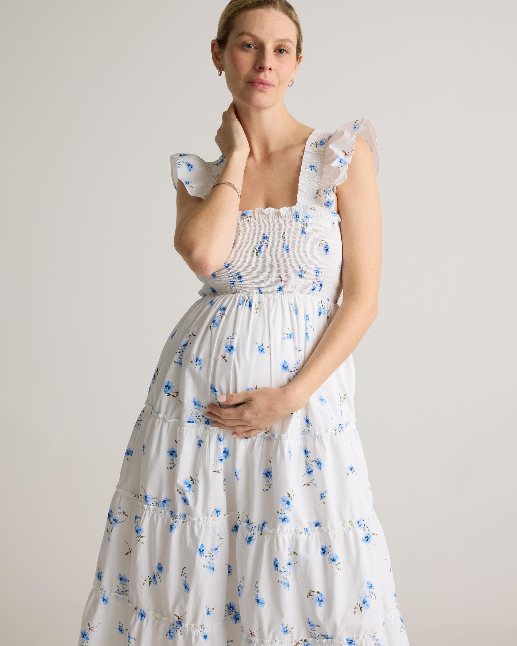 Quince | Women's Poplin Maternity Smocked Midi Dress Organic Cotton Product Image