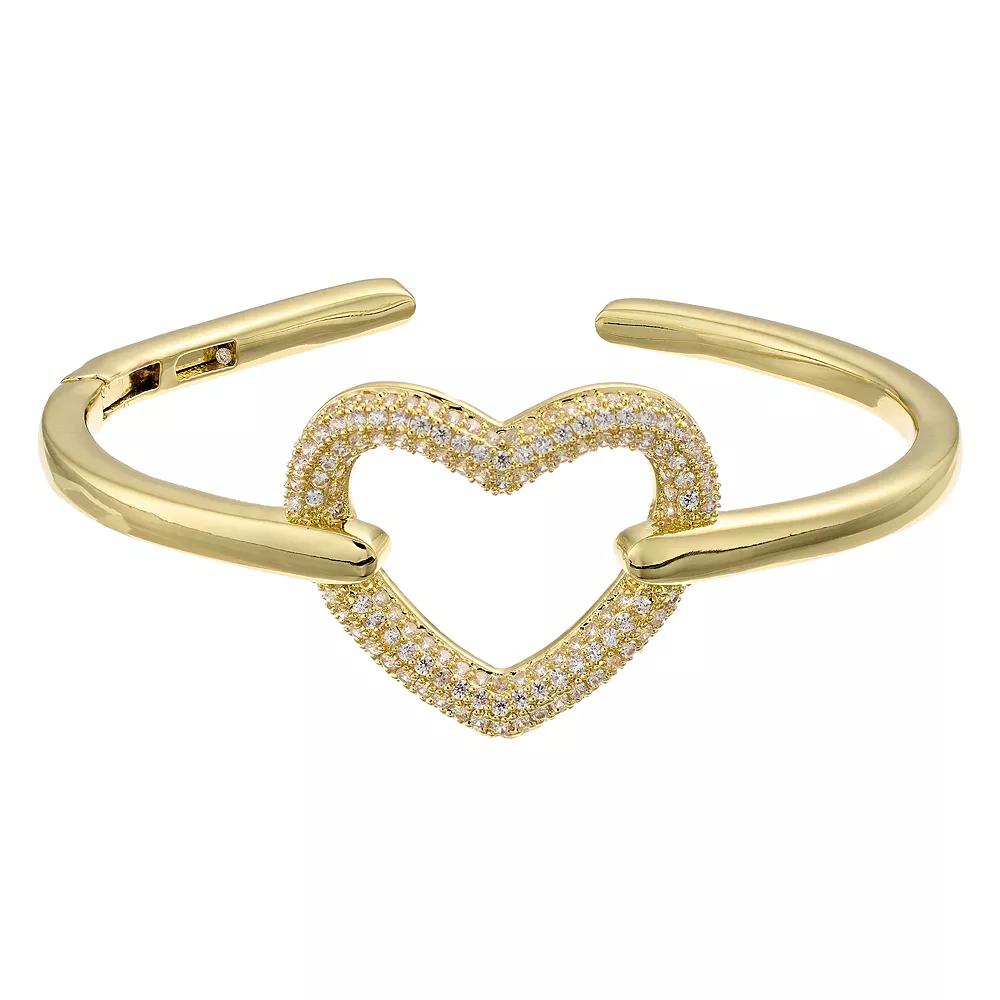 Sterling Silver Cubic Zirconia Heart Halo Stacking Ring, Womens Gold Tone Product Image