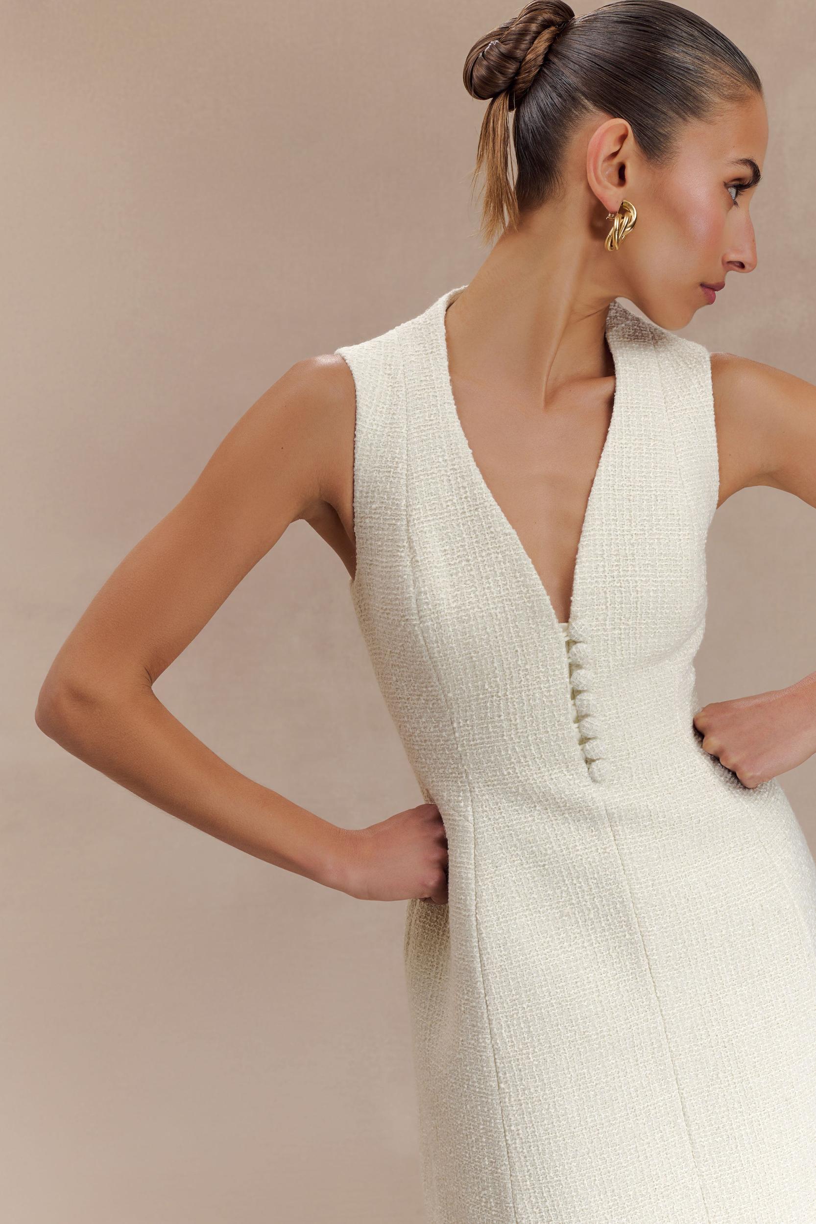 Danna Boucle Mini Dress With Pleats - White Product Image