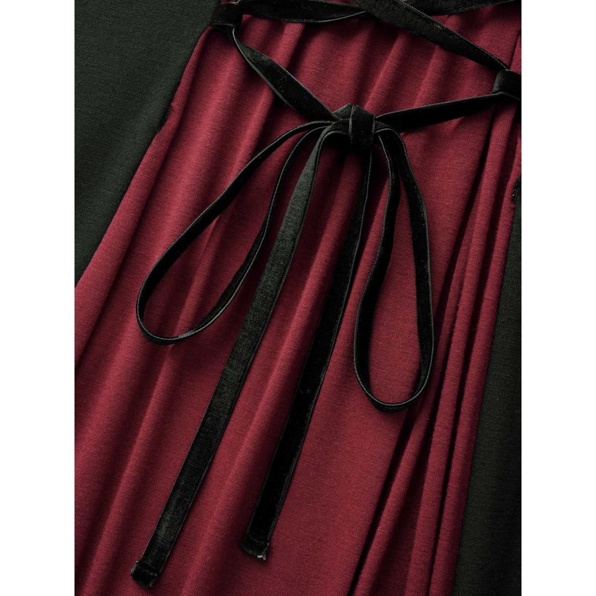 Plus Size Stretchy Knit Adjustable Tie Frill Trim Midi Dress Black Women Timeless Wraparound straps Party Curvy Bloomchic 18-20/2X Product Image