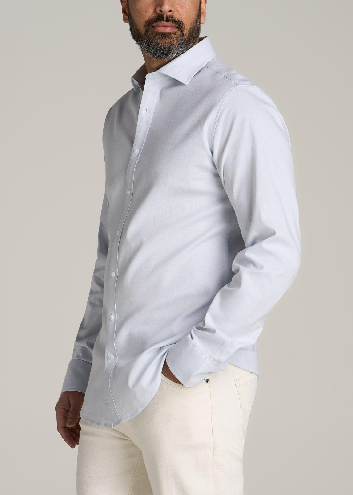 Stretch Linen Dress Shirt for Tall Men in Light Blue Male Product Image
