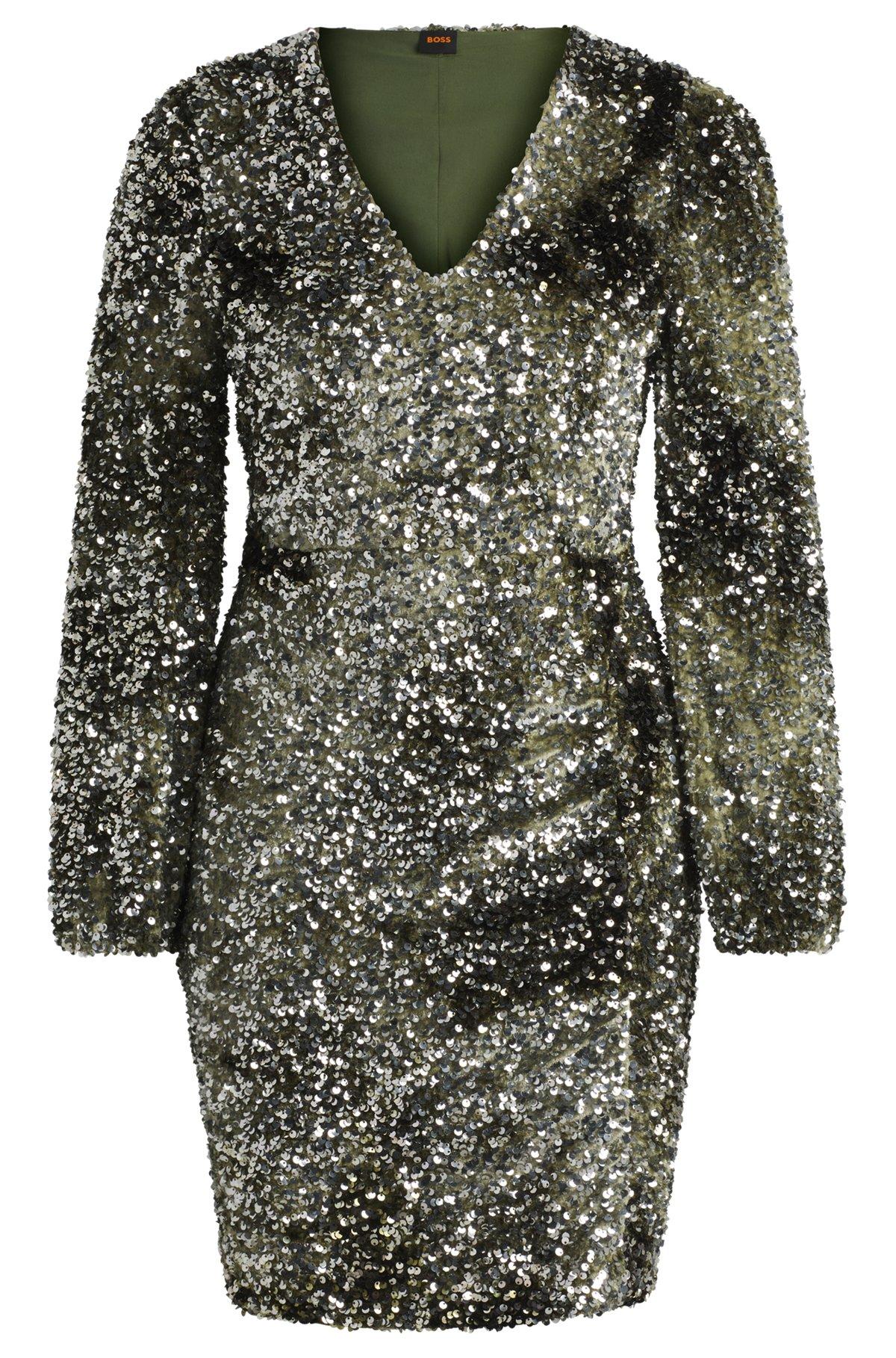 Long-sleeved velour dress with gathered details Product Image