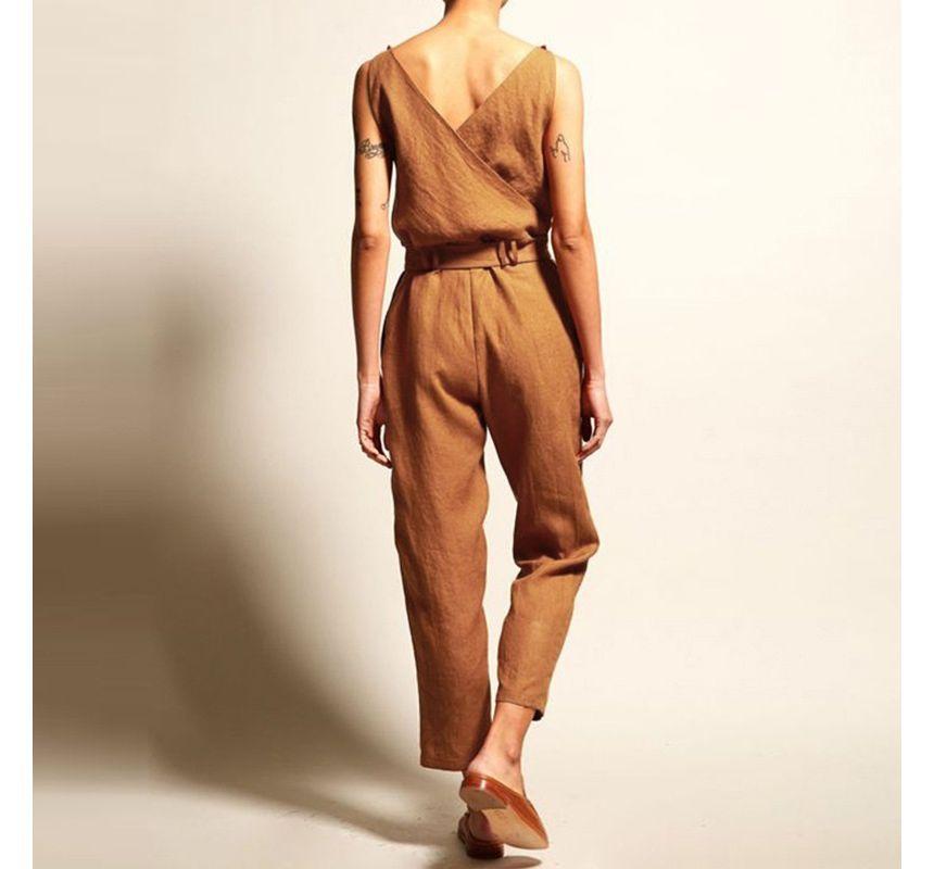 Sleeveless V-Neck Cropped Jumpsuit Product Image