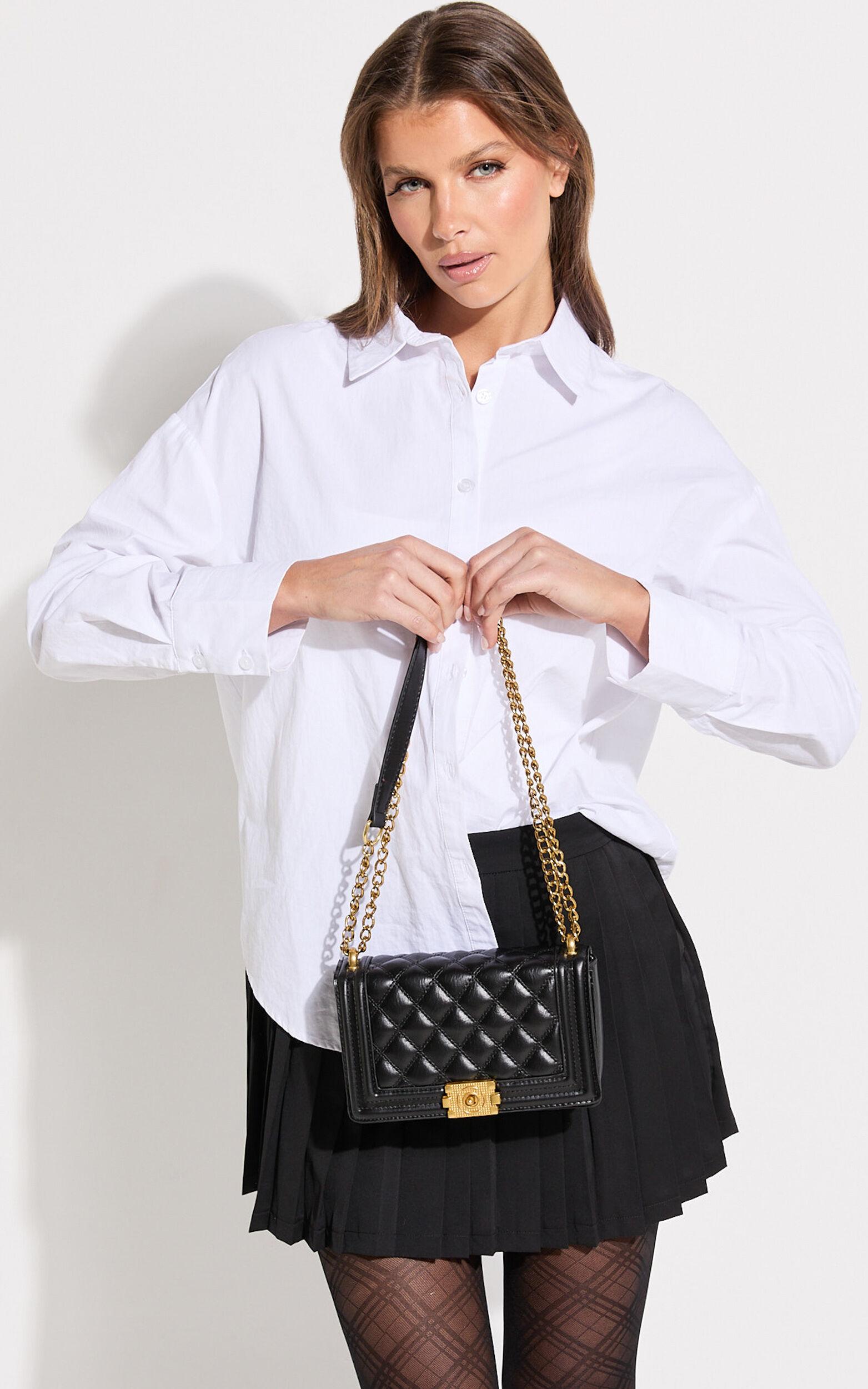 Rome Bag - Quilted Cross Body Bag with Hardware Detail in Black Product Image