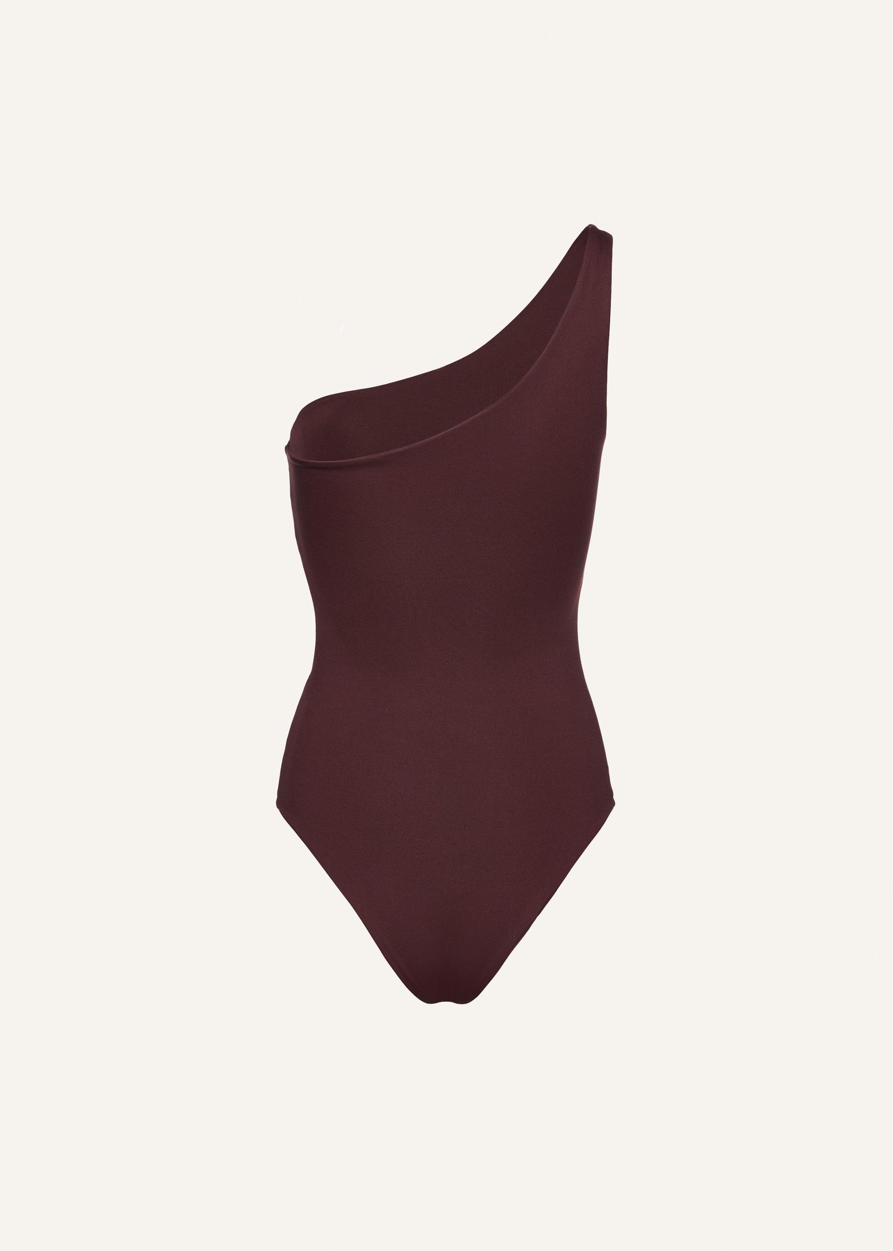 One shoulder cutout swimsuit in burgundy Product Image