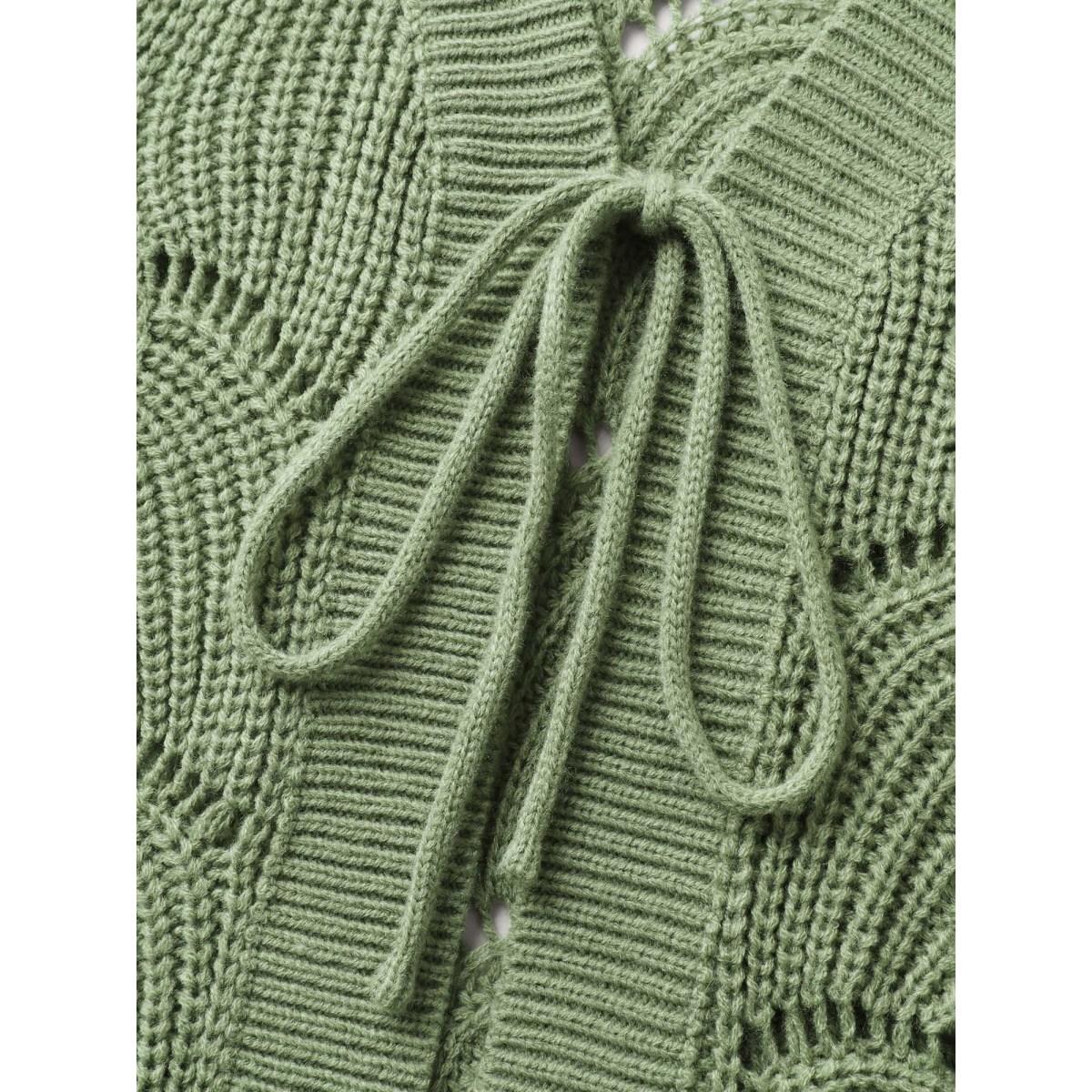 Plus Size Cut-Out Textured Tie Knit Cardigan ArmyGreen Women Leisure Loose Long Sleeve Casual Cardigans BloomChic 22-24/3X Product Image