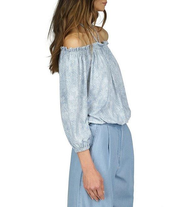 Michael Kors Off the Shoulder Halter Long Sleeve Blouson Top Product Image