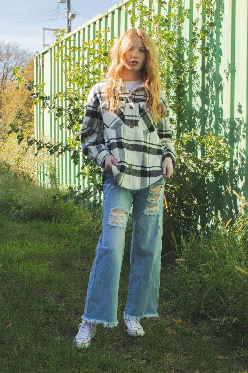 Black Brushed Plaid Jacket Product Image