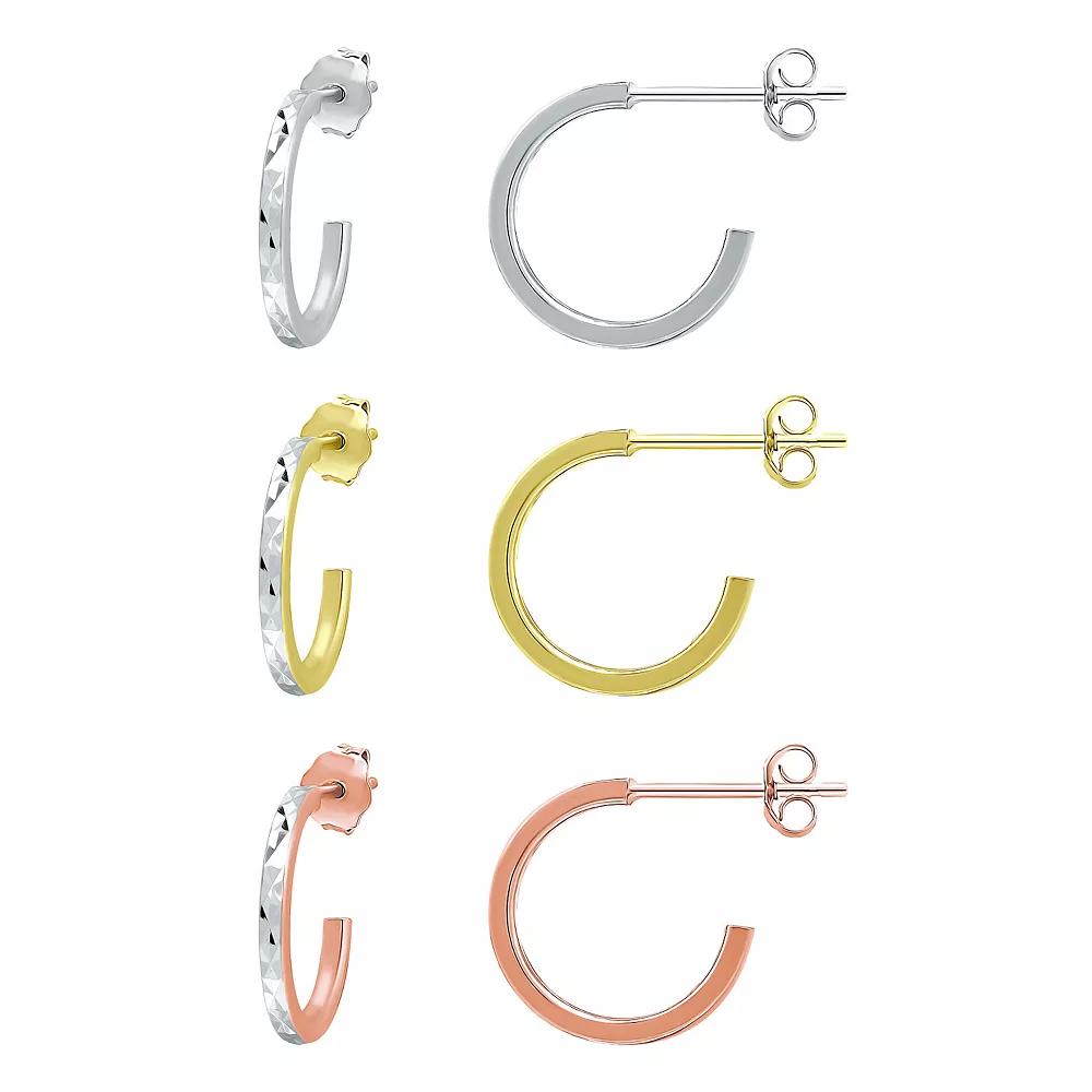 Aleure Precioso Three Tone Hoop Earring Set, Women's Product Image