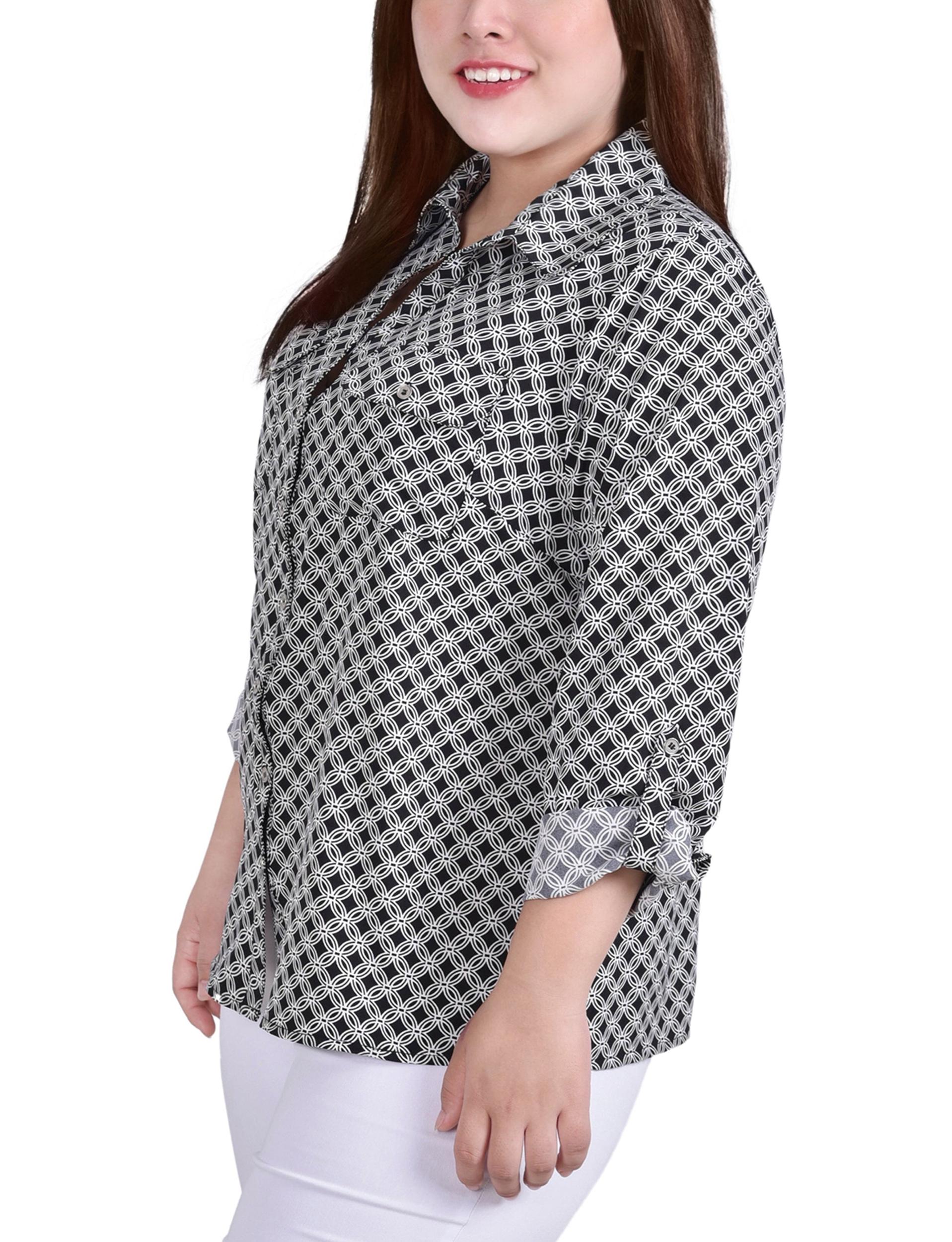 Black White New Iconic 3/4 Roll Tab Blouse With Pockets - Plus Size Product Image