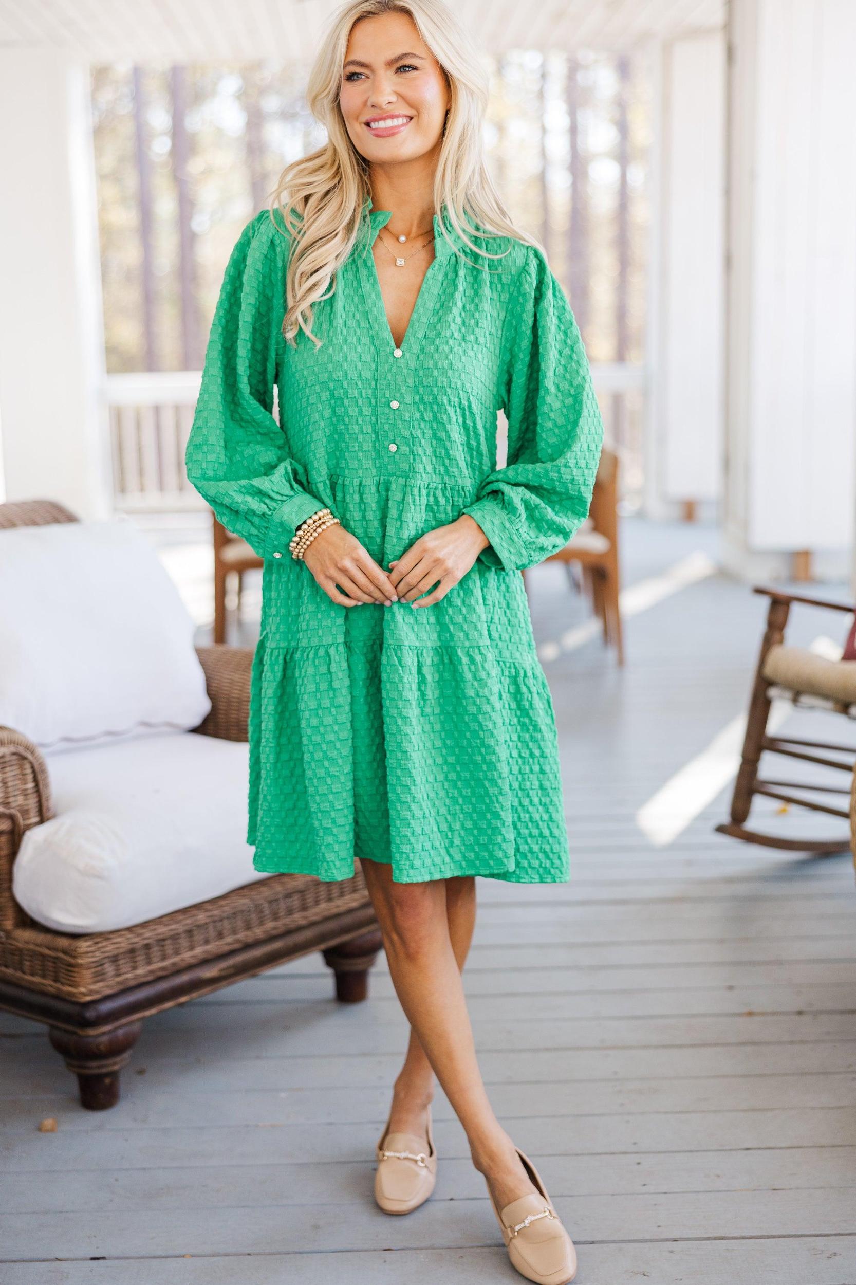 All Up To You Green Textured Dress Female Product Image