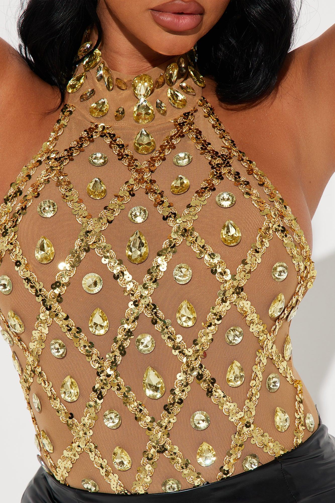 Summer Festivals Crystal Embellished 1 Piece Sunsuit - Gold Product Image