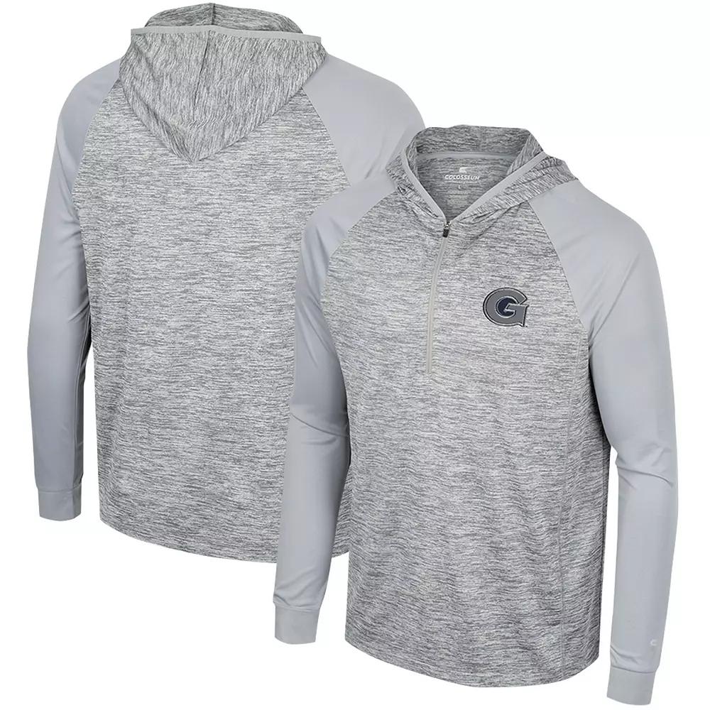 Men's Colosseum Gray Georgetown Hoyas Cybernetic Raglan Quarter-Zip Hooded Top,  Product Image