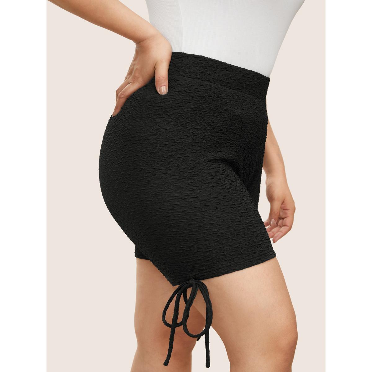 Plus Size Plisse Tie Knot Elastic Waist High Rise Leggings Women Black Casual High stretch Skinny High Rise Everyday Leggings BloomChic 10/M Product Image