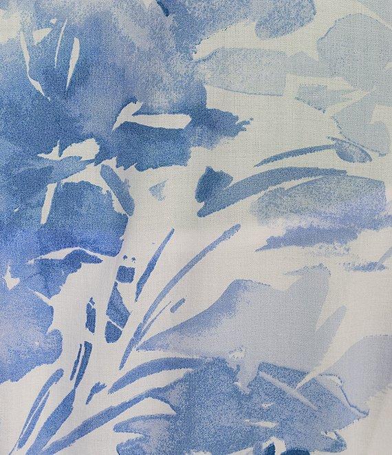 Calvin Klein Short Sleeve Point Collar Tie Waist Floral Printed Midi A-Line Dress Product Image