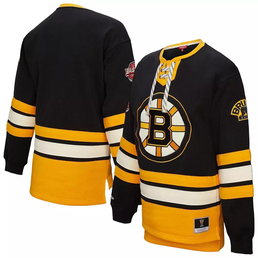 Women's Mitchell & Ness Black Boston Bruins Heritage Lace-Up Pullover Sweatshirt, Size: 2XL Product Image