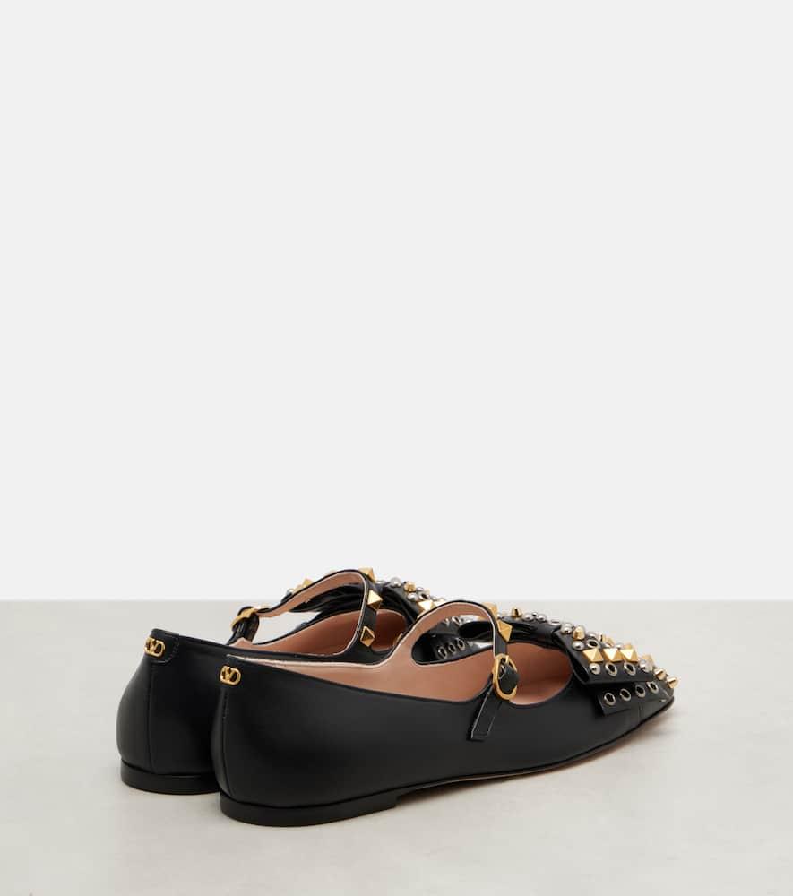 VALENTINO GARAVANI Mary-jane Bowow Ballerina In Kidskin With Studs Woman Black 35 In Multi Product Image