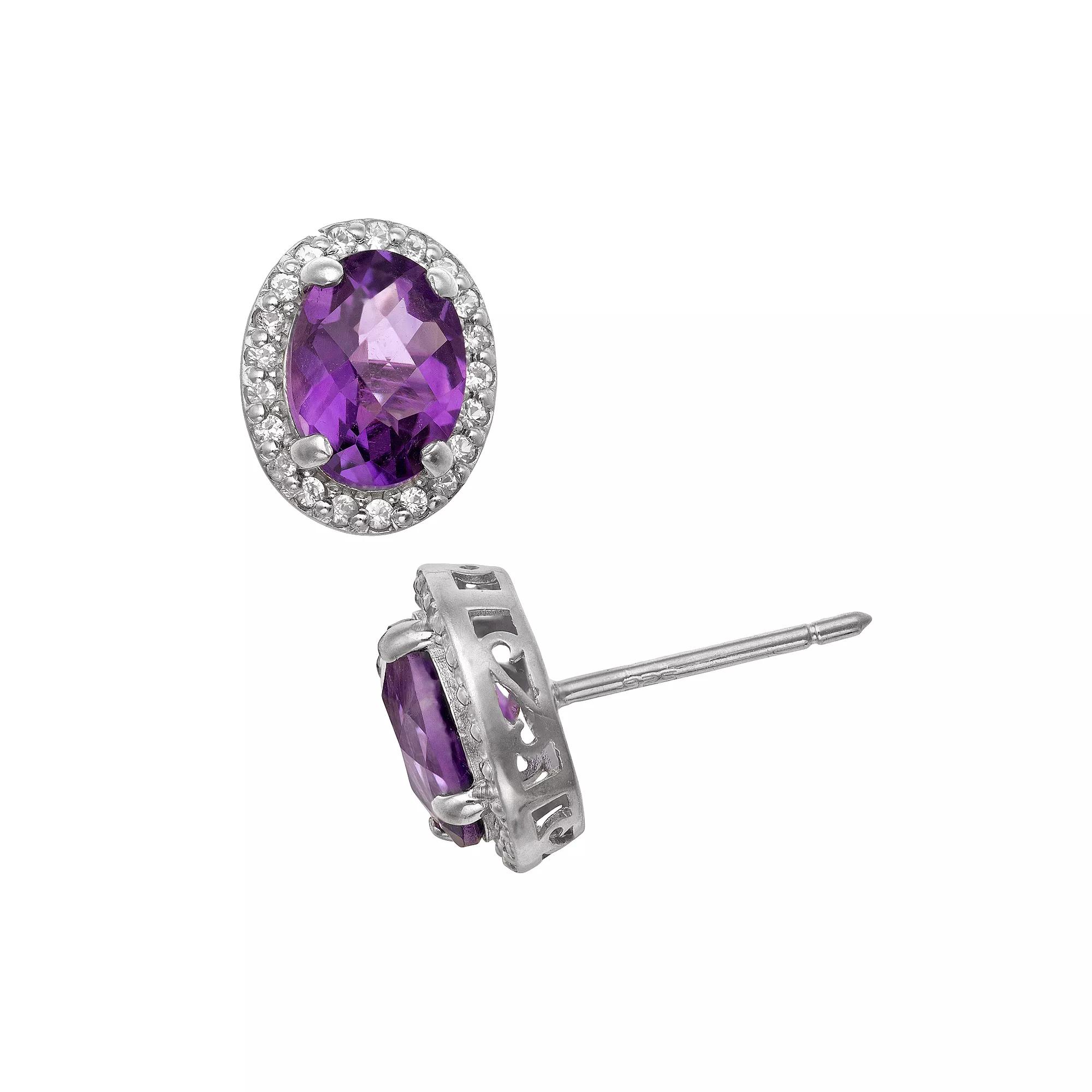 Designs by Gioelli Sterling Silver Amethyst and Lab-Created White Sapphire Halo Stud Earrings, Women's, Multi Product Image